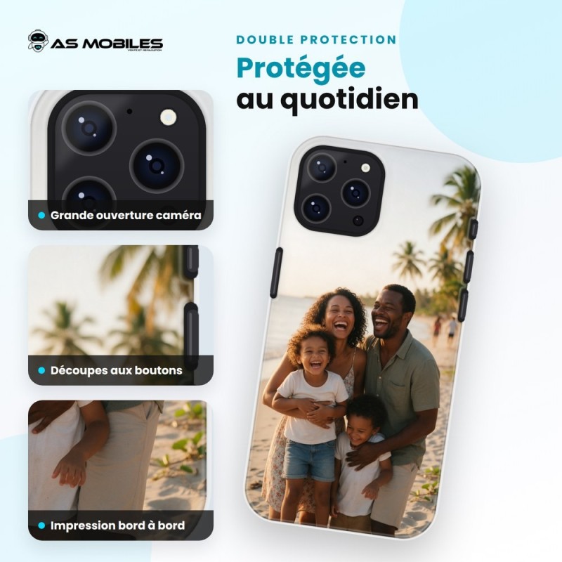 Coque personnalisée double protection induction iPhone 13 / 14 – points clés