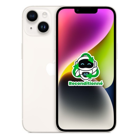 iPhone 14 reconditionné Lumière stellaire – dos et face