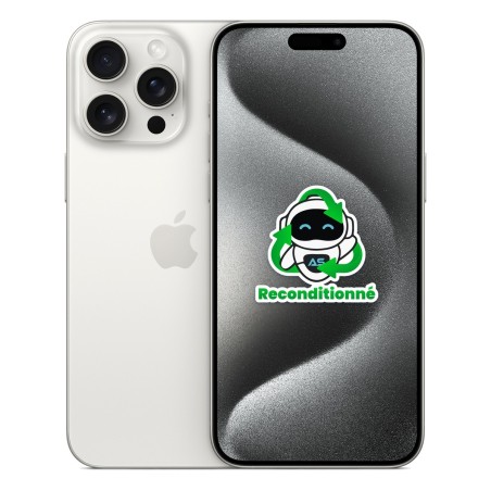 iPhone 15 Pro Max reconditionné Titane blanc – dos et face