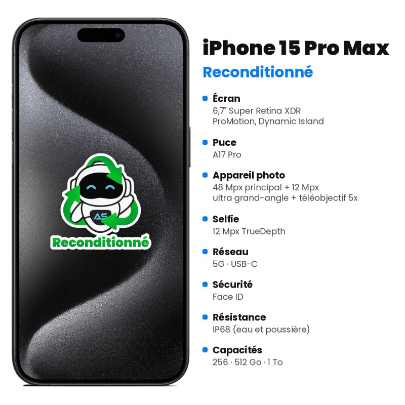 iPhone 15 Pro Max reconditionné – caractéristiques