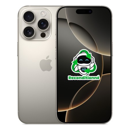 iPhone 16 Pro reconditionné Titane naturel – dos et face