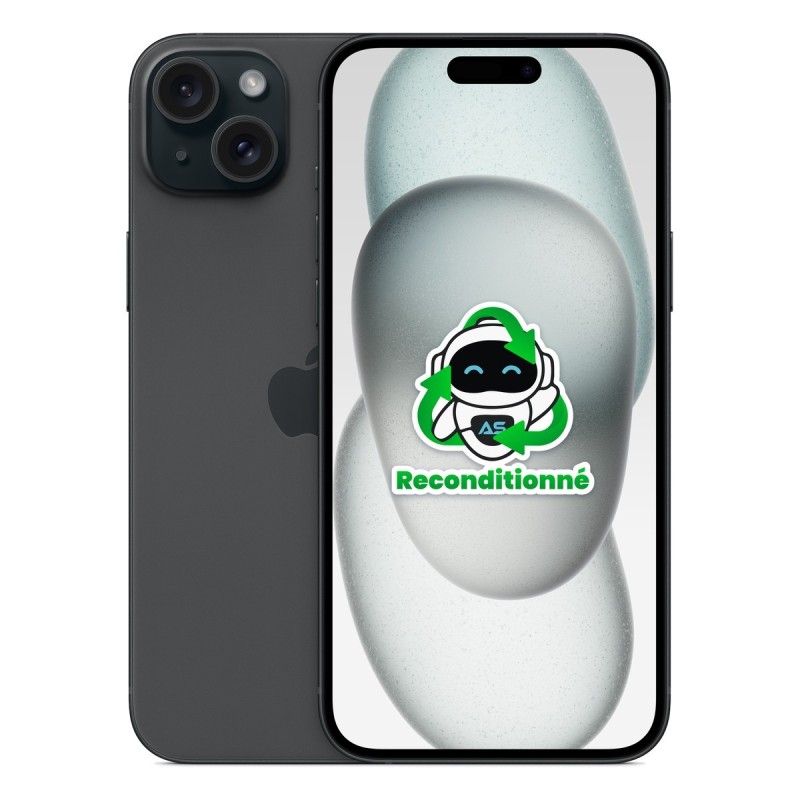 iPhone 15 Plus reconditionné Noir – dos et face