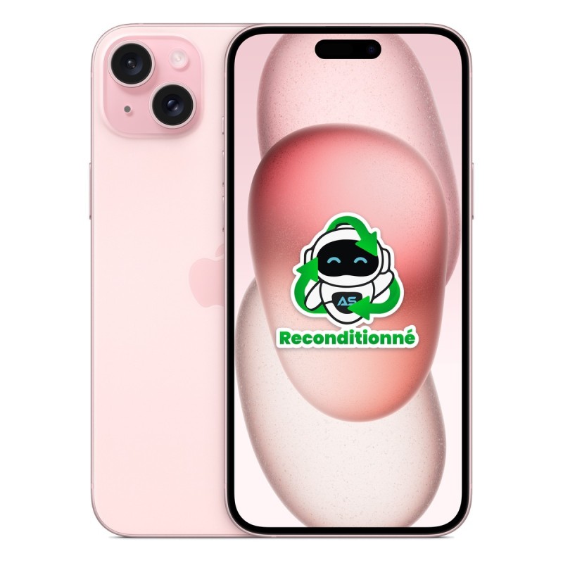 iPhone 15 Plus reconditionné Rose – dos et face