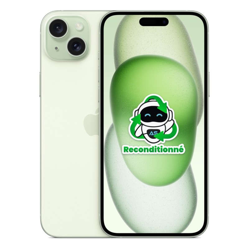 iPhone 15 Plus reconditionné Vert – dos et face