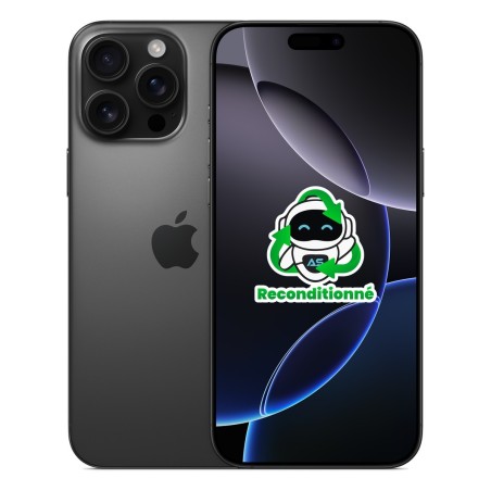 iPhone 16 Pro Max reconditionné Titane noir – dos et face