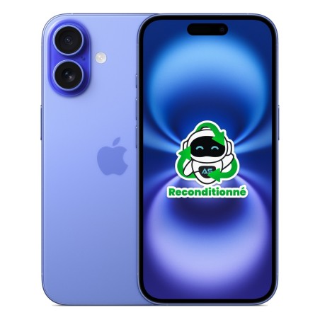 iPhone 16 reconditionné Outremer – dos et face