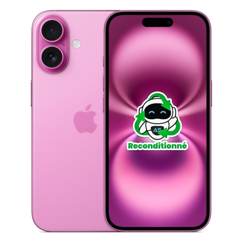 iPhone 16 reconditionné Rose – dos et face