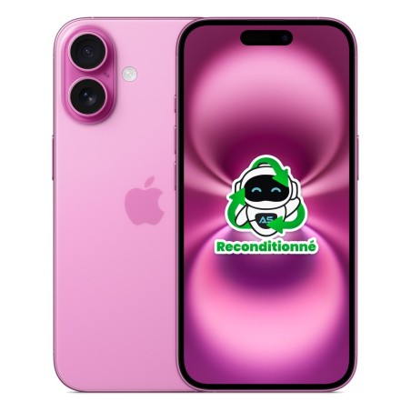 iPhone 16 reconditionné Rose – dos et face