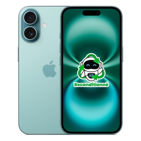 iPhone 16 reconditionné Sarcelle – dos et face