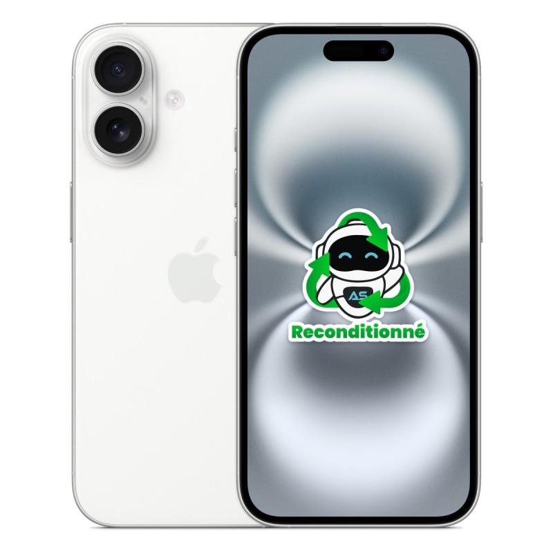 iPhone 16 reconditionné Blanc – dos et face