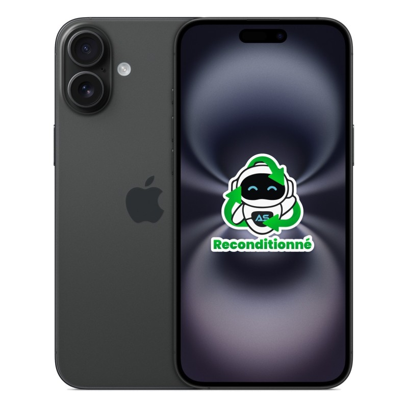 iPhone 16 Plus reconditionné Noir – dos et face