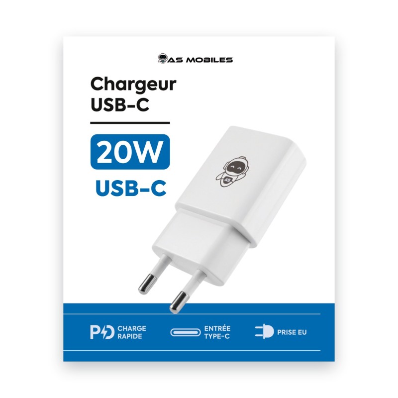Adaptateur USB-C 20W charge rapide | AS Mobiles Guyane