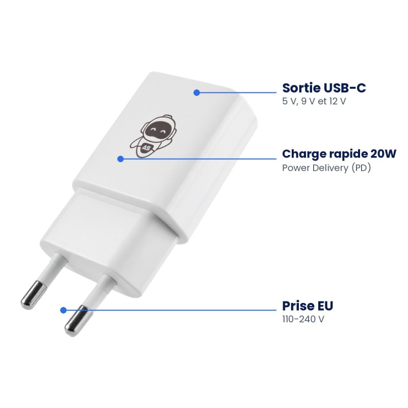Adaptateur USB-C 20W charge rapide | AS Mobiles Guyane