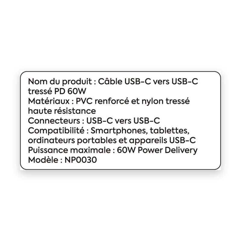 Câble USB-C tressé 60W 2 m | AS Mobiles Guyane