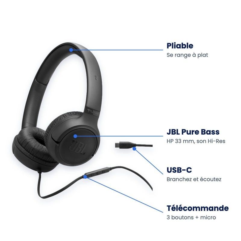 JBL Tune 530C USB-C | Casque filaire Hi-Res | Guyane