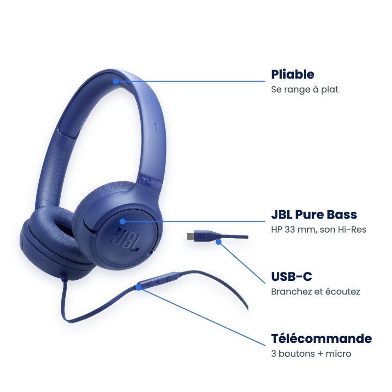 JBL Tune 530C USB-C | Casque filaire Hi-Res | Guyane