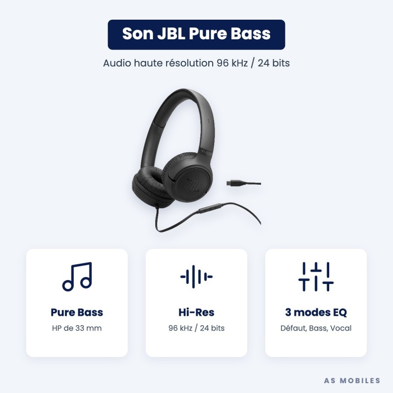 JBL Tune 530C USB-C | Casque filaire Hi-Res | Guyane