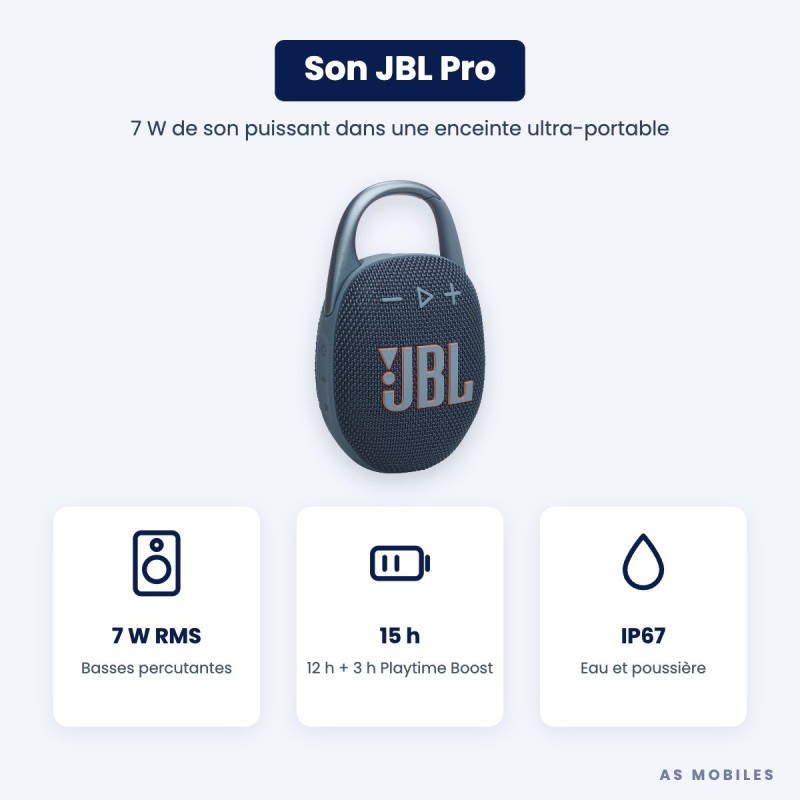 JBL Clip 5 | Enceinte Bluetooth étanche IP67 | Guyane