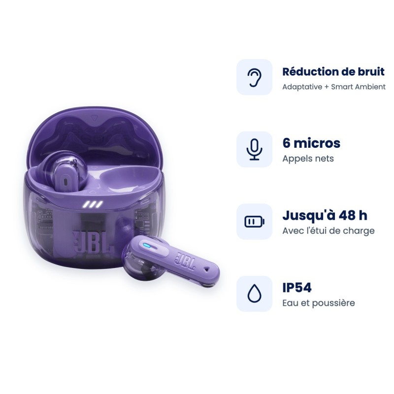 JBL Tune Flex 2 Ghost | Écouteurs sans fil ANC | Guyane