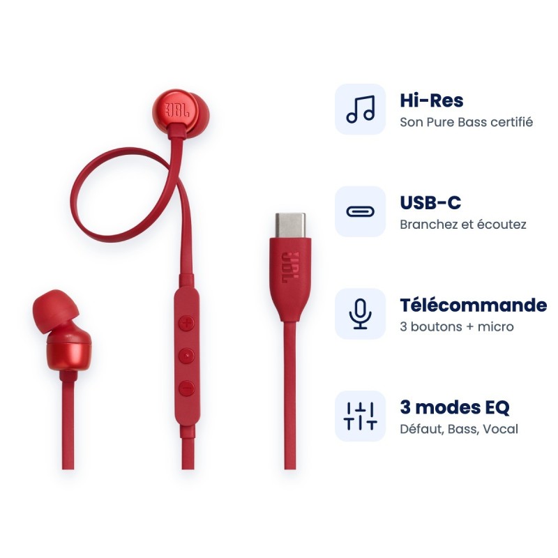 JBL Tune 310C USB-C | Écouteurs filaires Hi-Res | Guyane