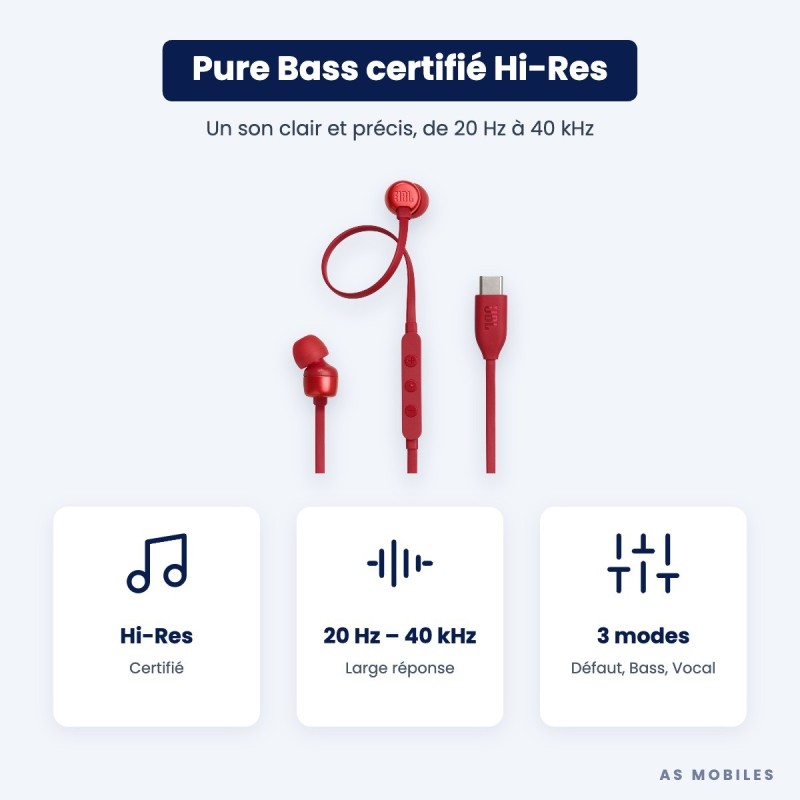 JBL Tune 310C USB-C | Écouteurs filaires Hi-Res | Guyane