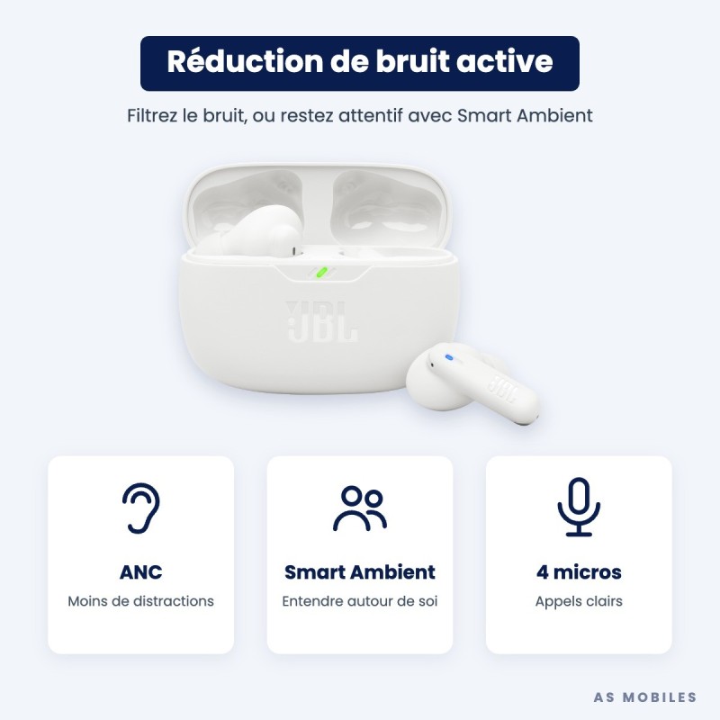 JBL Wave Beam 2 | Écouteurs sans fil ANC | Guyane