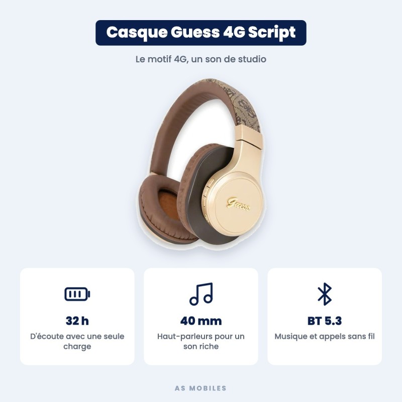 Casque sans fil Guess 4G Script Marron | AS Mobiles
