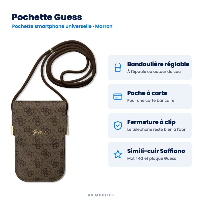 Pochette téléphone Guess 4G Marron | AS Mobiles Guyane