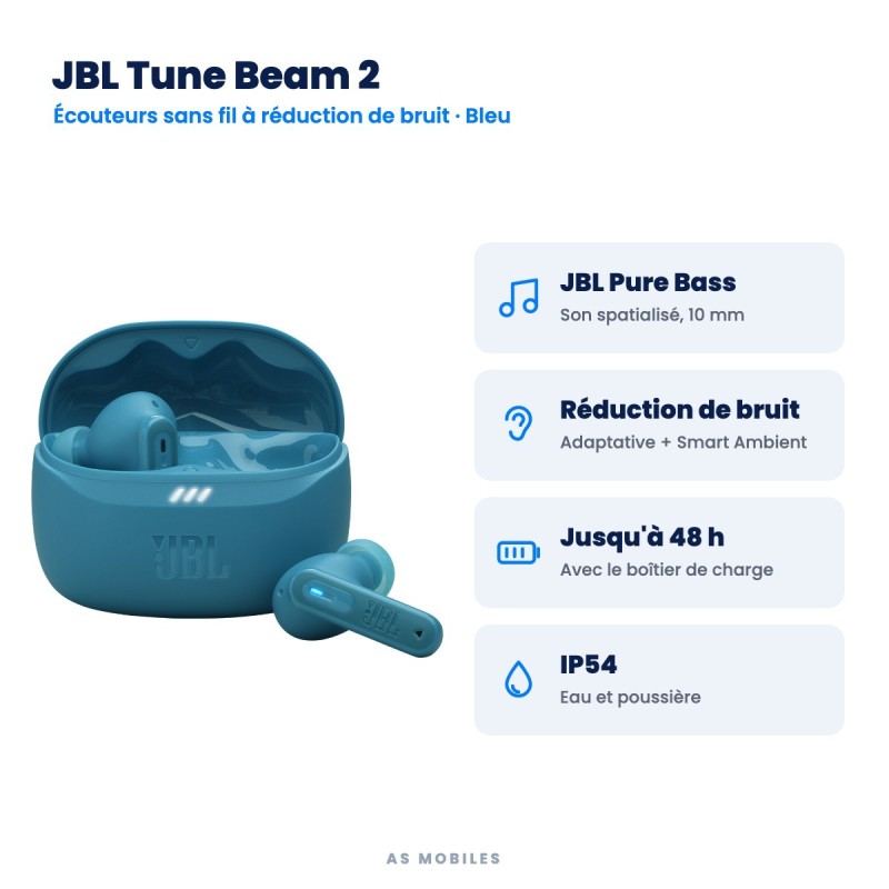 JBL Tune Beam 2 Blanc ou Bleu | AS Mobiles Guyane