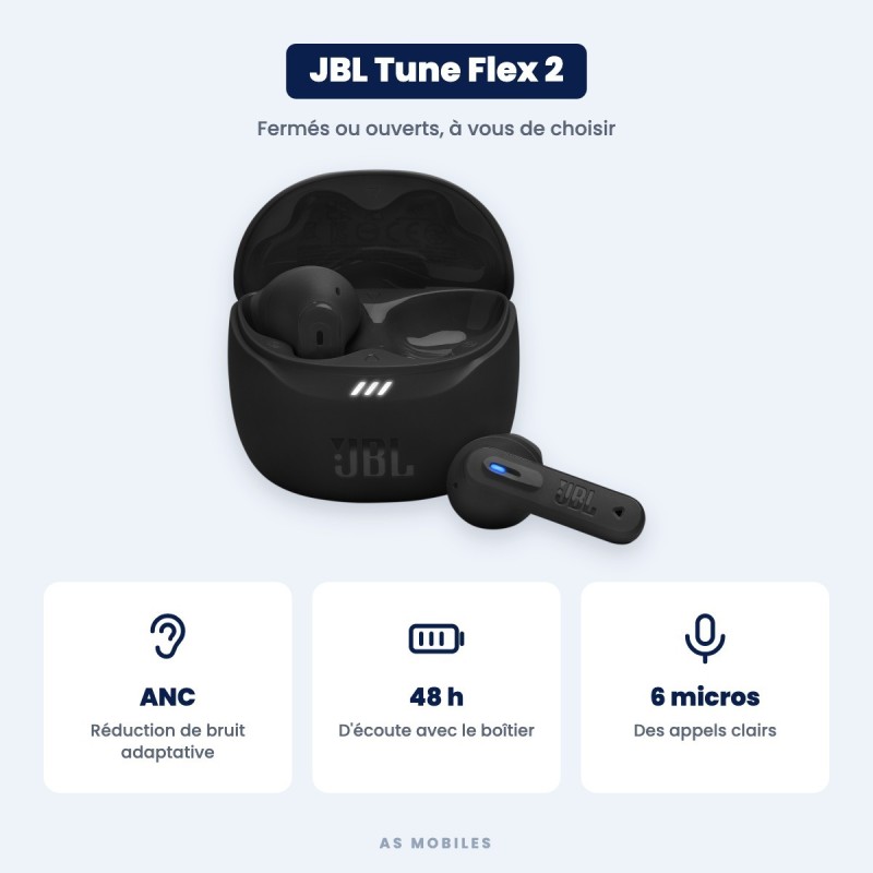 JBL Tune Flex 2 Noir | AS Mobiles Guyane