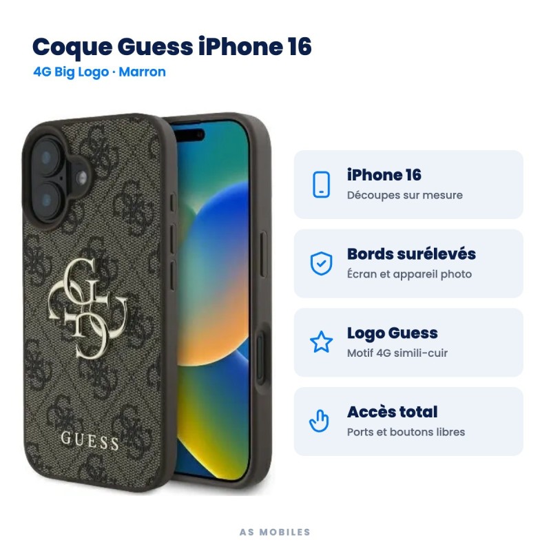 Coque Guess iPhone 16 4G Marron | AS Mobiles