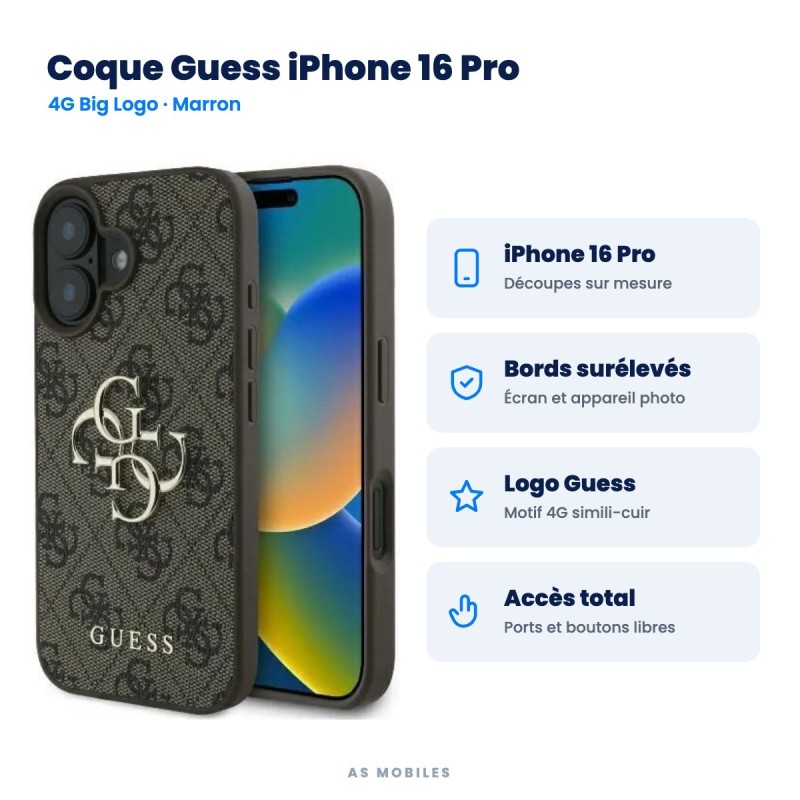 Coque Guess iPhone 16 Pro 4G Marron | AS Mobiles