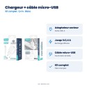 Chargeur secteur 2,4 A + câble micro-USB | AS Mobiles