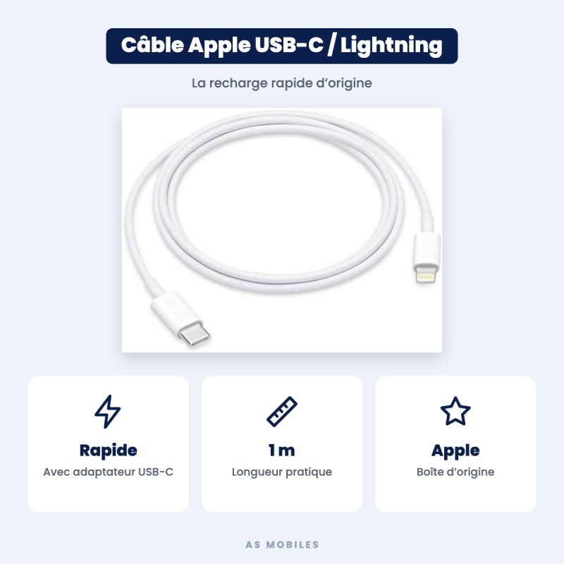 Câble Apple USB-C vers Lightning 1 m origine | AS Mobiles