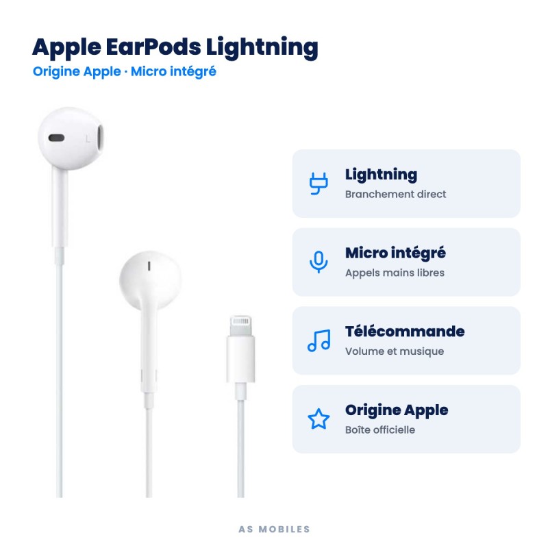 Apple EarPods Lightning d’origine | AS Mobiles Guyane