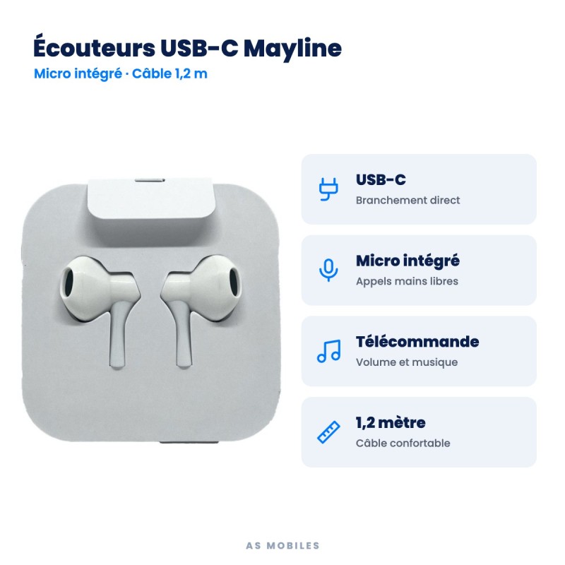 Écouteurs filaires USB-C avec micro Mayline | AS Mobiles