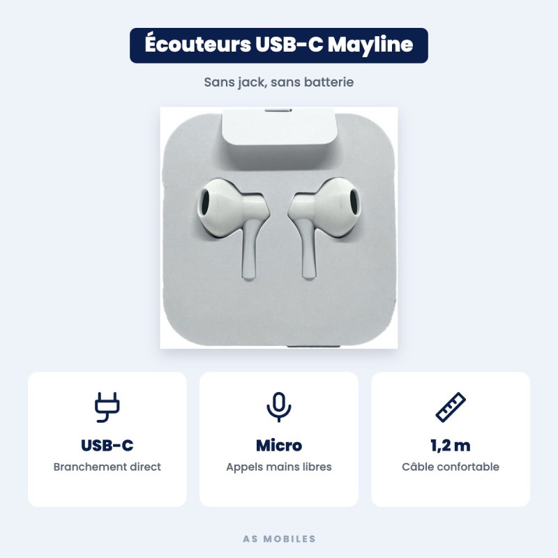 Écouteurs filaires USB-C avec micro Mayline | AS Mobiles