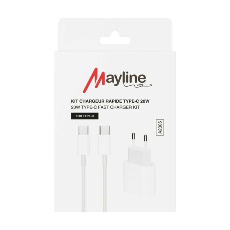 Kit chargeur rapide 20 W + câble USB-C Mayline | AS Mobiles