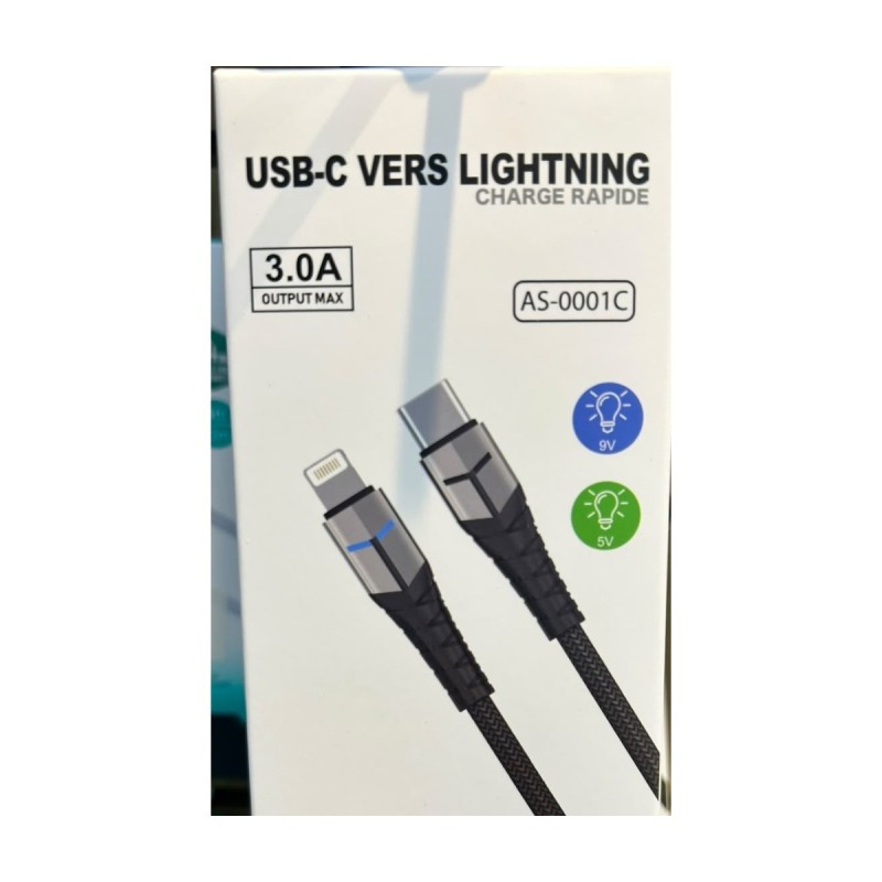 Câble USB-C vers Lightning charge rapide AS Mobiles 1 m