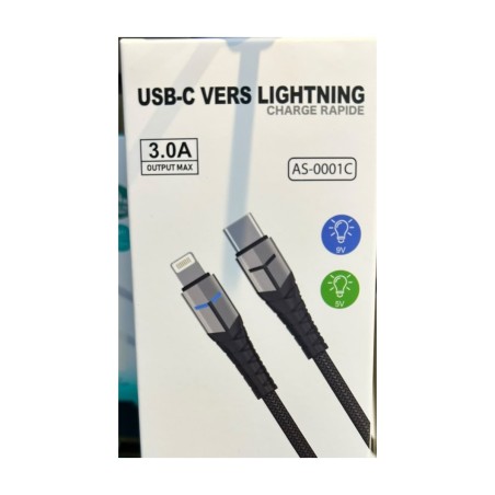 Câble USB-C vers Lightning charge rapide AS Mobiles 1 m