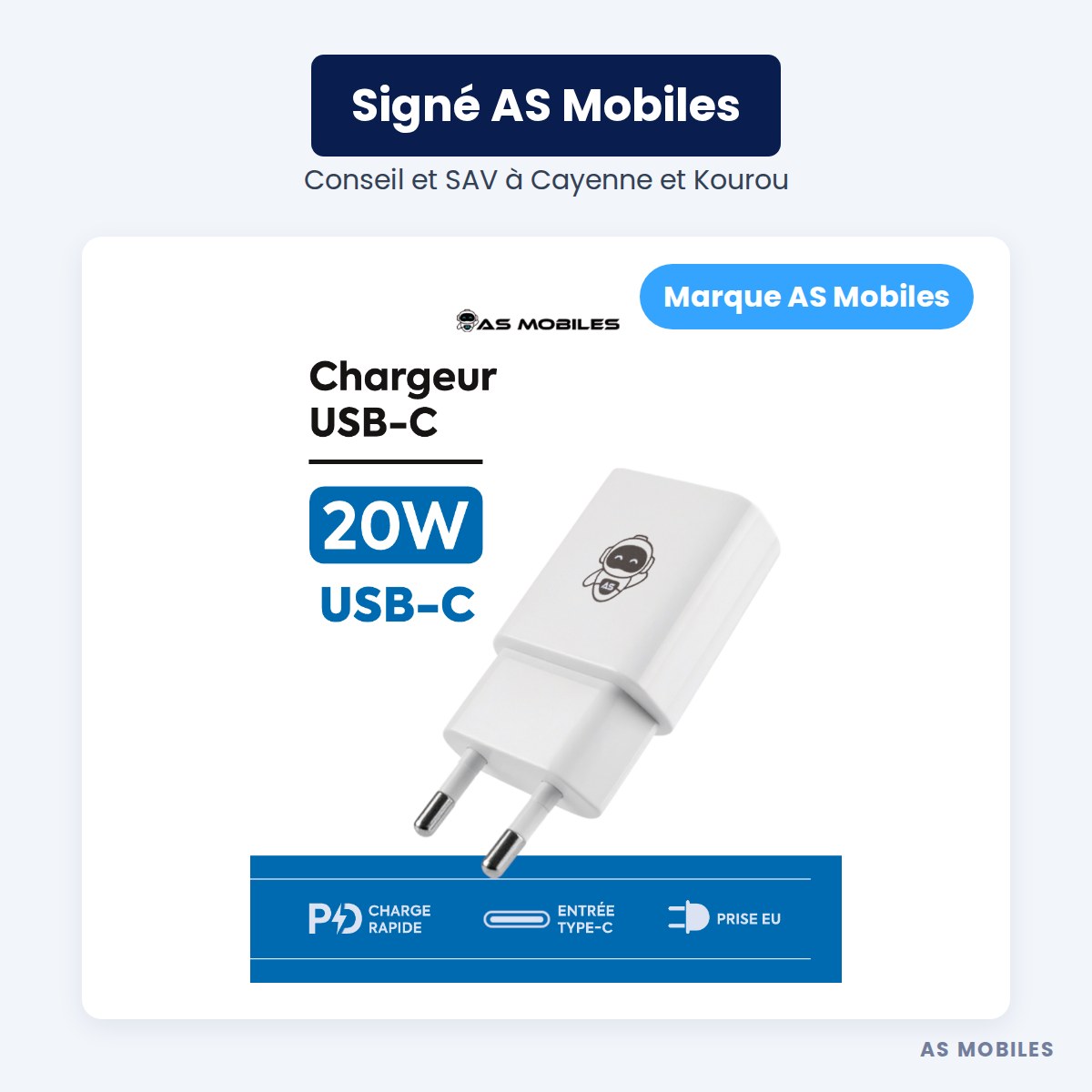 Boîte de l'adaptateur USB-C 20W AS Mobiles
