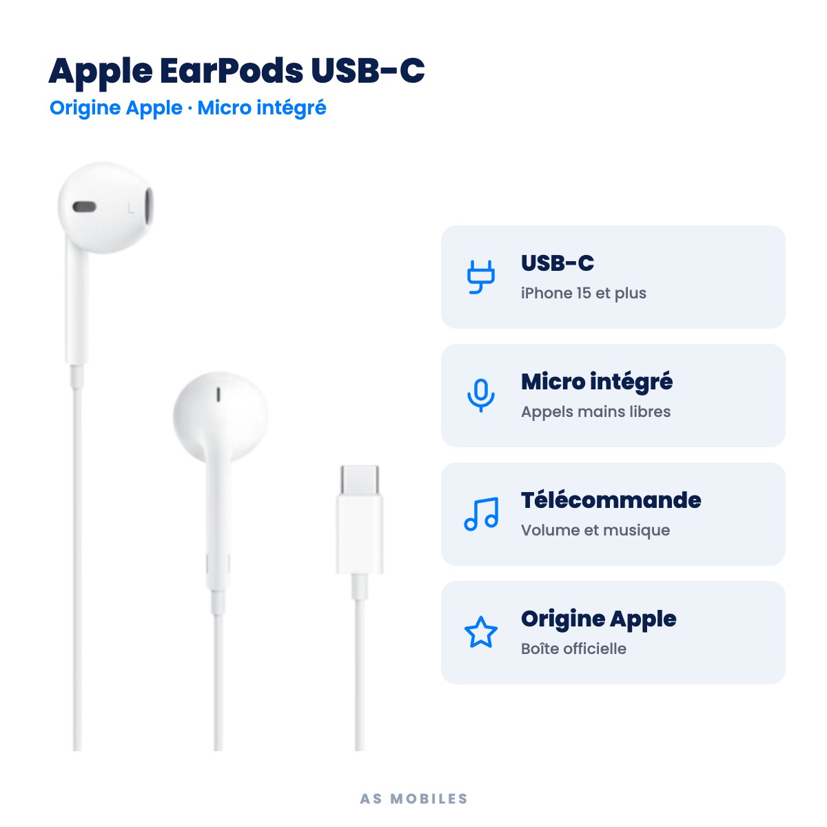 Apple EarPods USB-C : USB-C, Micro intégré, Télécommande, Origine Apple