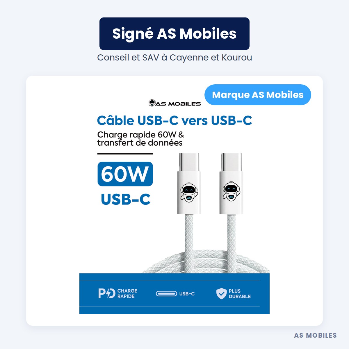 Boîte du câble USB-C vers USB-C 60W AS Mobiles