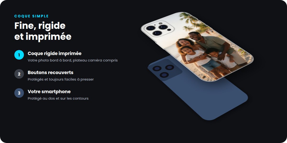 Coque simple rigide imprimée avec photo, au-dessus du smartphone