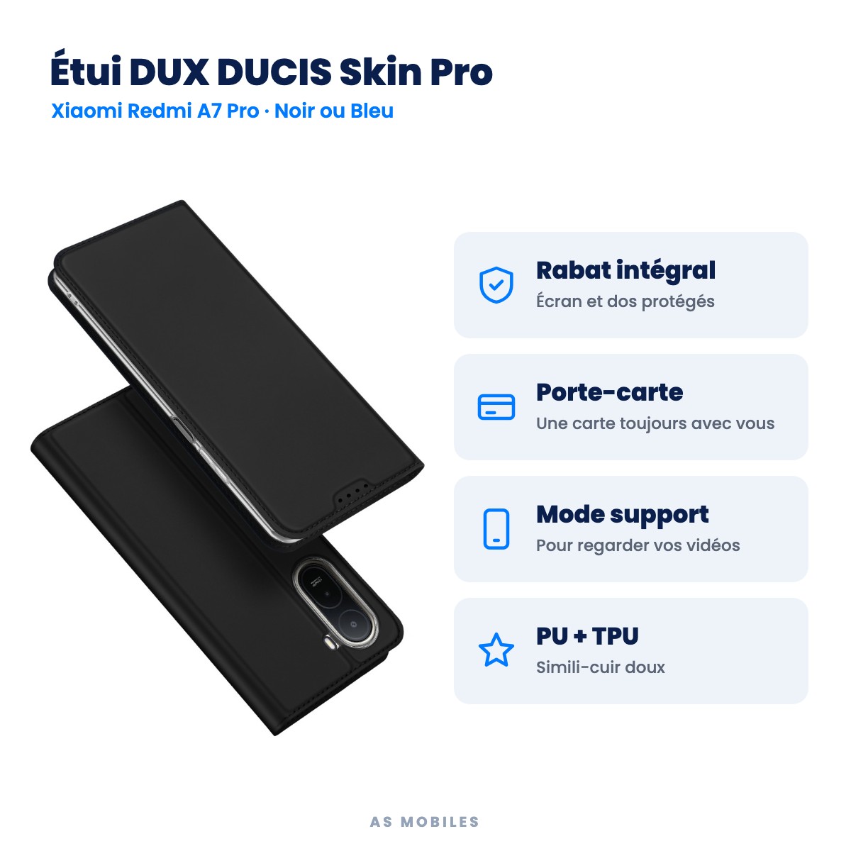 Étui DUX DUCIS Skin Pro pour Redmi A7 Pro noir ou bleu