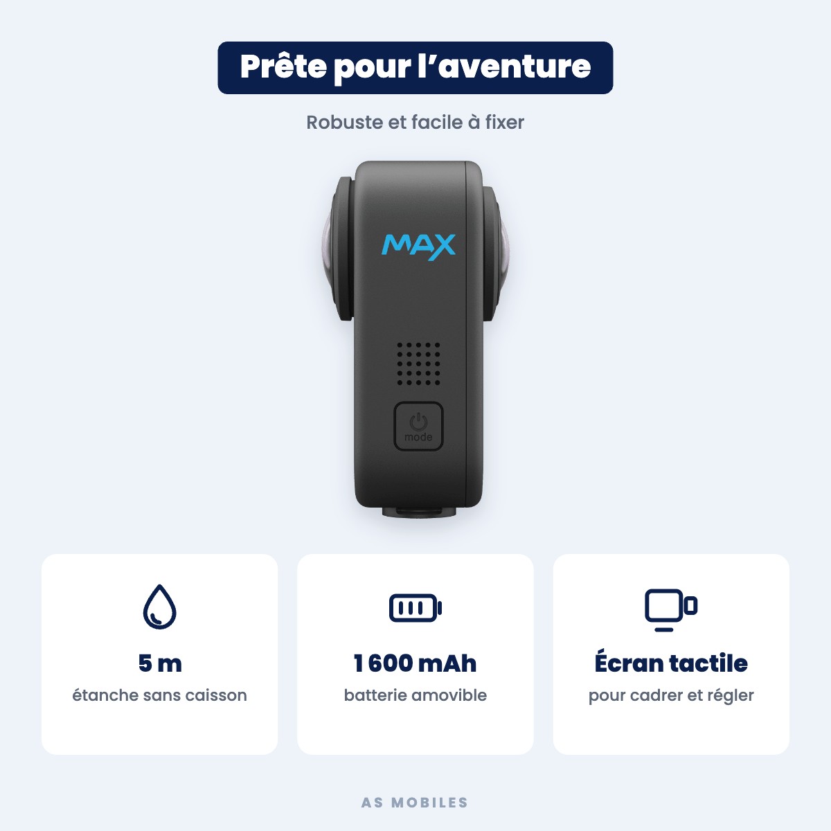 GoPro MAX étanche 5 m, batterie 1600 mAh et écran tactile
