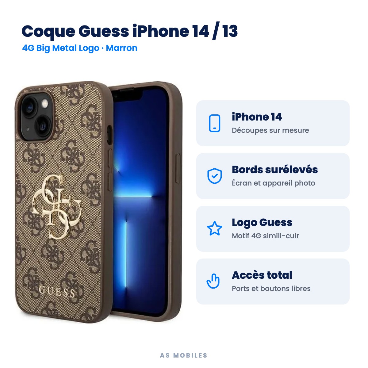 Coque Guess iPhone 14 / 13 4G Big Metal Logo marron