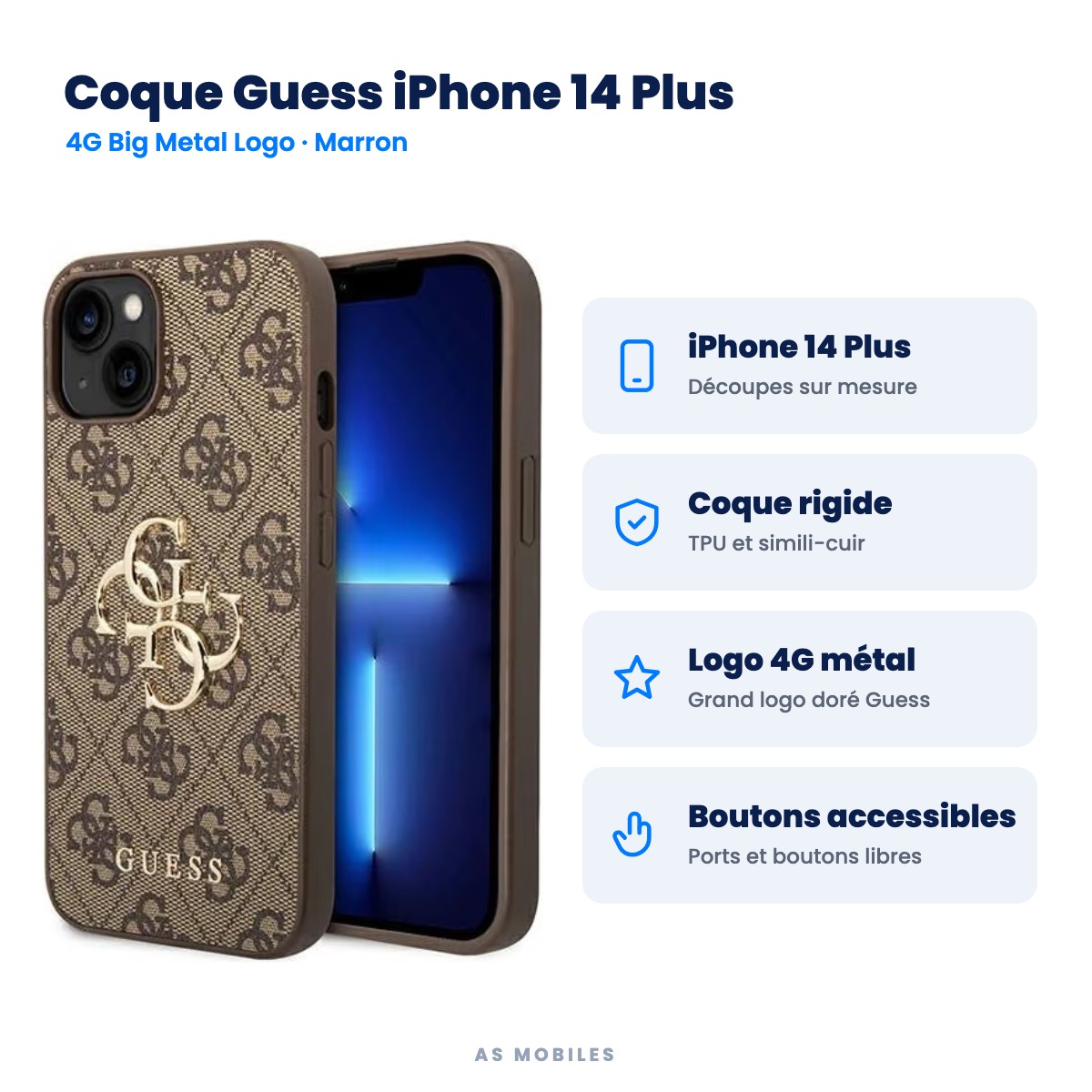 Coque Guess iPhone 14 Plus 4G Big Metal Logo marron