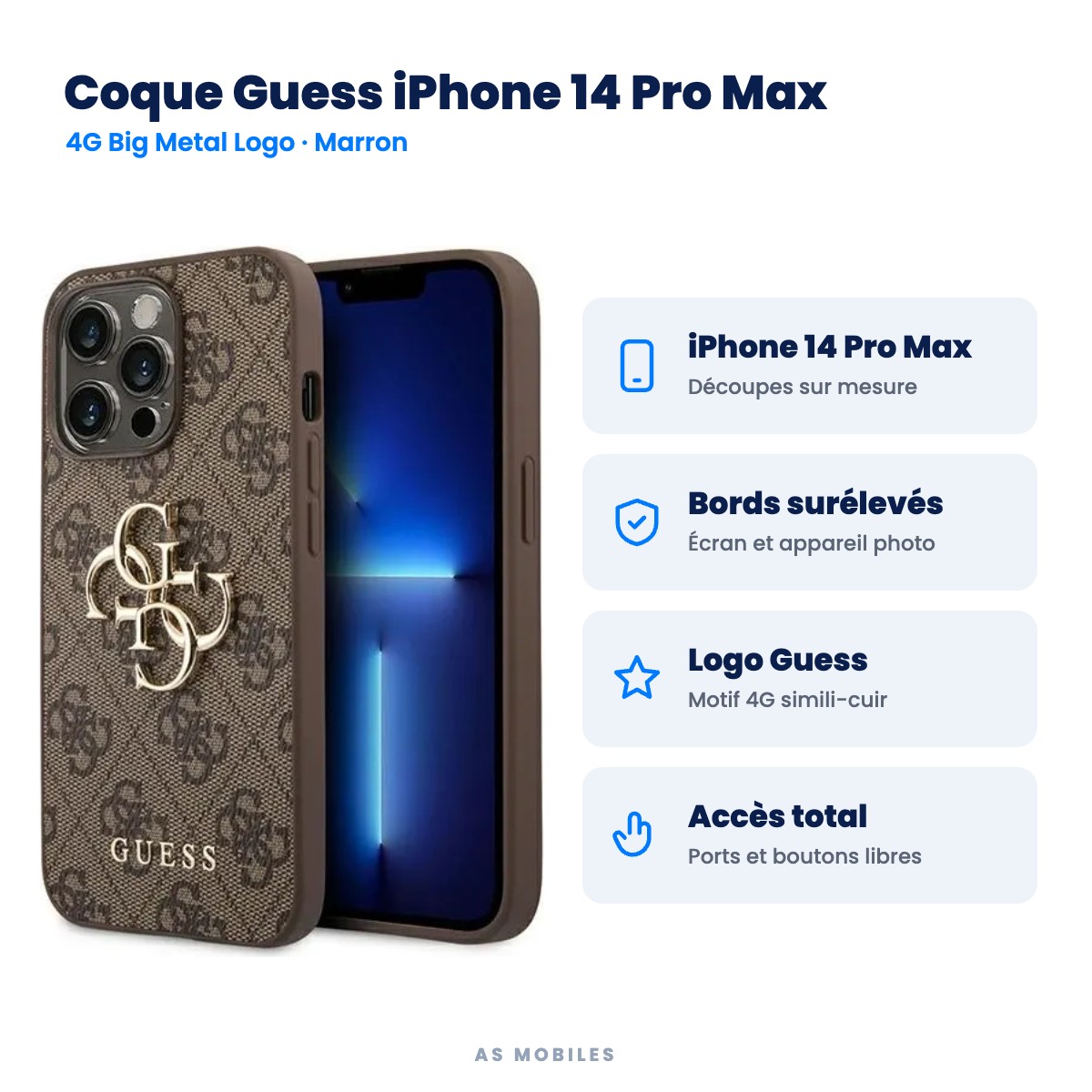 Coque Guess iPhone 14 Pro Max 4G Big Metal Logo marron