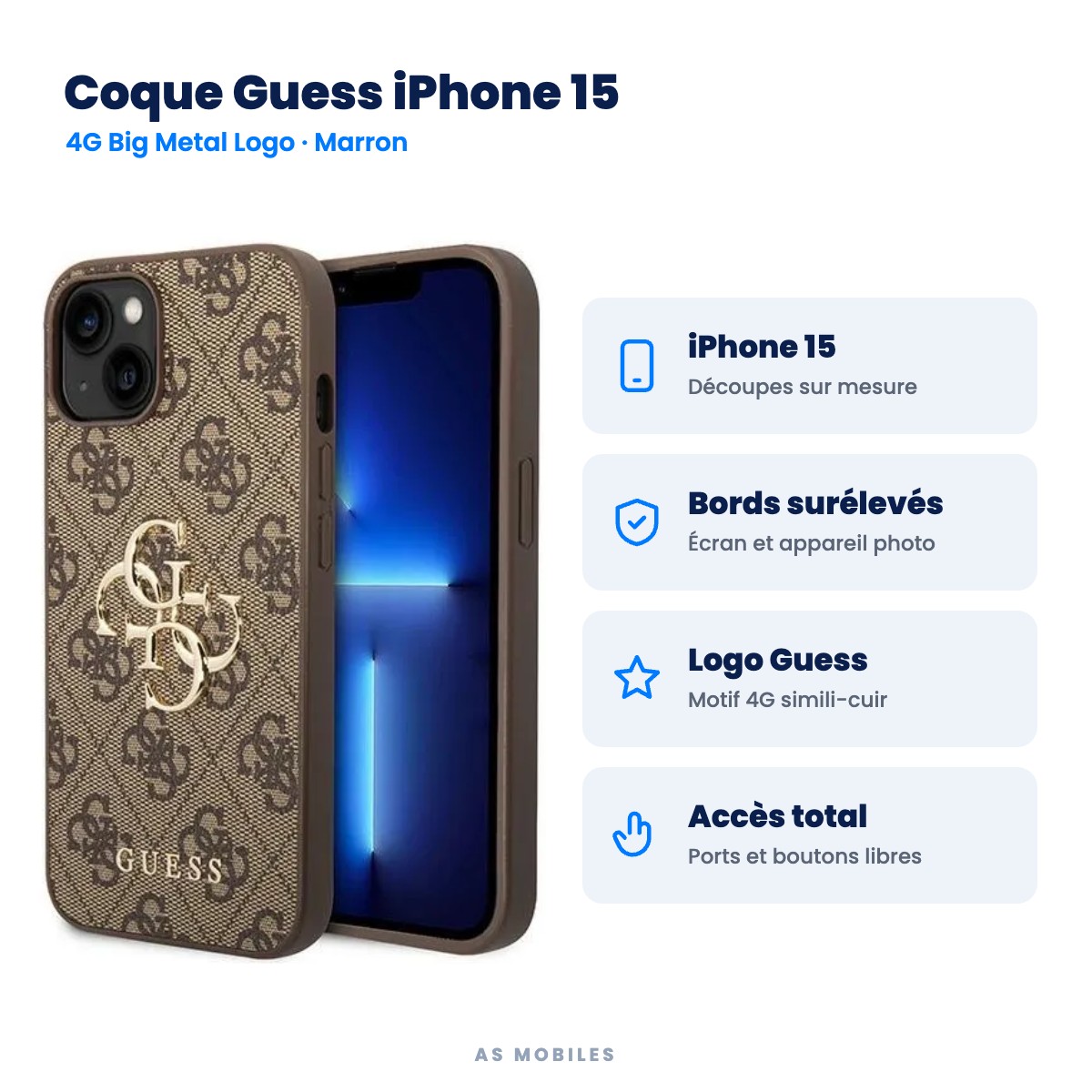 Coque Guess iPhone 15 4G Big Metal Logo marron